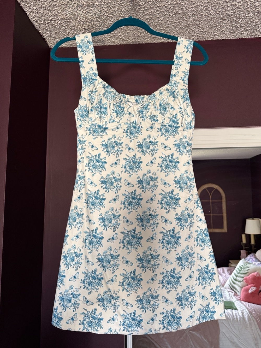 With Jean White Mini Dress with Blue Floral Print